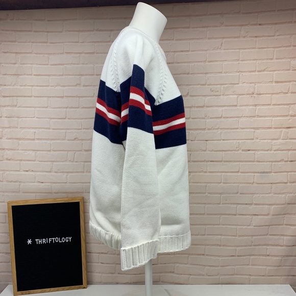 90’s Tommy Hilfiger Blue White Red Striped Sweater - Picture 3 of 8